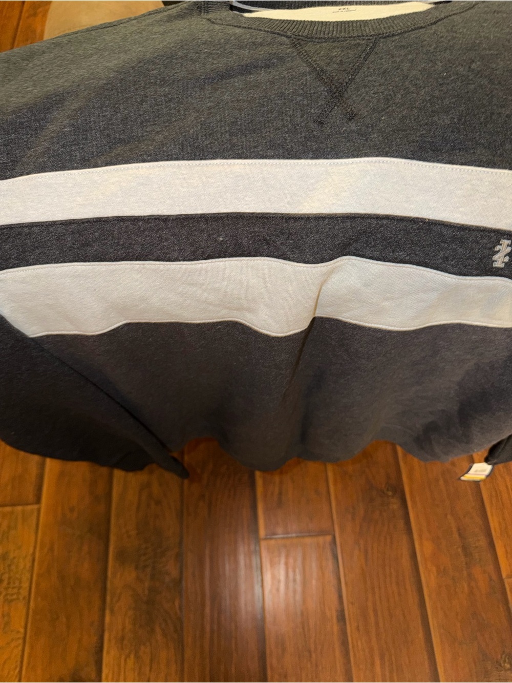 Izod Charcoal Gray Crewneck Sweater with White Stripe